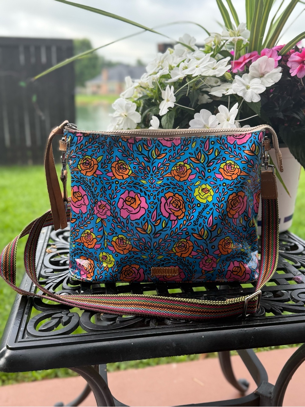 Consuela Floral Crossbody Crossbody Bag Bright Rose Print Adjustable Strap
